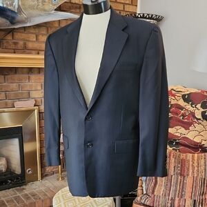 Hickey Freeman Navy Blue Blazer Tasmanian Wool Luxury Pinstripes